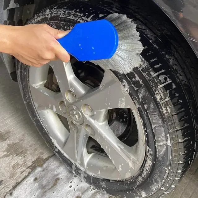 Alt view image 5 of 6 - Wheel & Tire Brush for Car Rim, Soft Bristle Car Wash Brush, Cleans Tires & Releases Dirt and Road Grime, Short Handle for Easy Scrubbing Blue