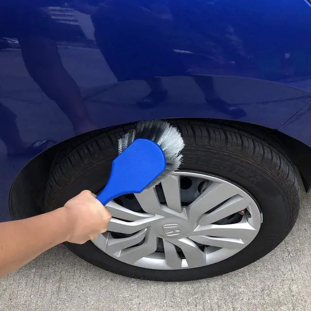 Alt view image 4 of 6 - Wheel & Tire Brush for Car Rim, Soft Bristle Car Wash Brush, Cleans Tires & Releases Dirt and Road Grime, Short Handle for Easy Scrubbing Blue