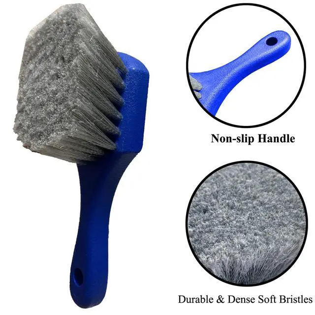 Alt view image 2 of 6 - Wheel & Tire Brush for Car Rim, Soft Bristle Car Wash Brush, Cleans Tires & Releases Dirt and Road Grime, Short Handle for Easy Scrubbing Blue