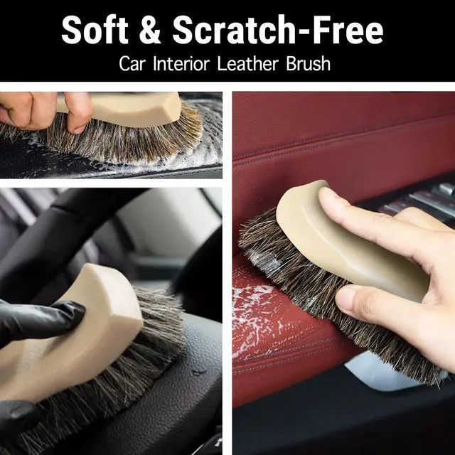Alt view image 5 of 7 - Leather Cleaning Brush, Long Bristle Horse Hair Car Cleaning Brush for Car Interior Leather Seat and Home Furniture