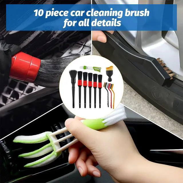 Alt view image 4 of 6 - 11PCS Car Detailing Brush Set, Soft Boar Hair Vehicle Interior Exterior Detail Cleaning Brush, Automotive Detailing Cleaner Kit for Wheel, Air Vent, Seat, Universal for Most Vehicles