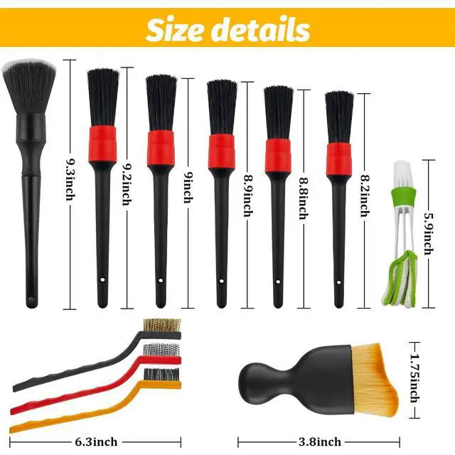 Alt view image 2 of 6 - 11PCS Car Detailing Brush Set, Soft Boar Hair Vehicle Interior Exterior Detail Cleaning Brush, Automotive Detailing Cleaner Kit for Wheel, Air Vent, Seat, Universal for Most Vehicles