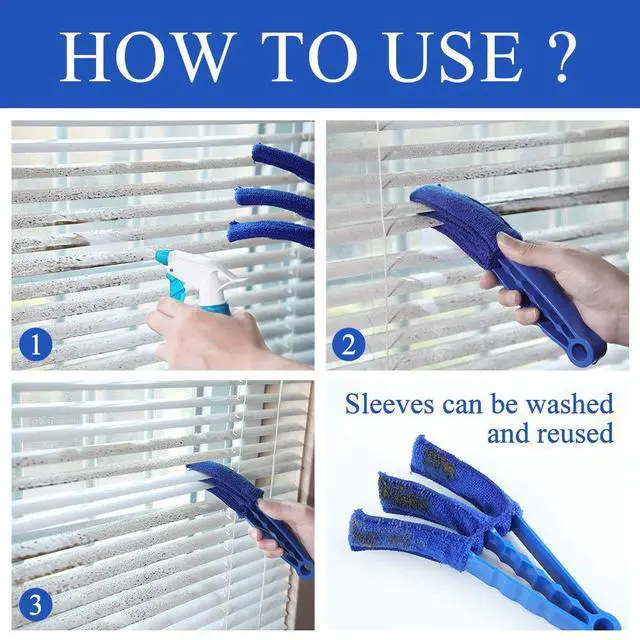 Alt view image 3 of 7 - Window Blind Cleaner Duster Brush with 5 Microfiber Sleeves - Blind Cleaner Tools for Window Shutters Blind Air Conditioner Jalousie Dust