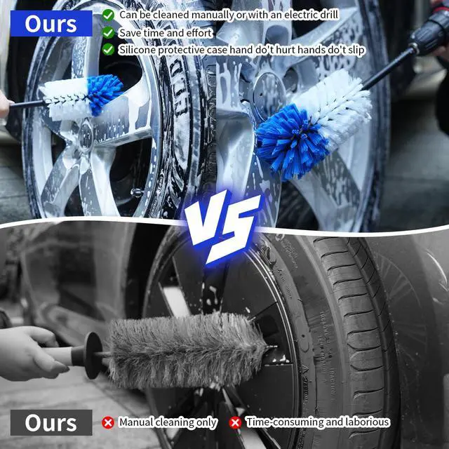 Alt view image 2 of 7 - Wheel Brush, Soft Drill Wheel Cleaner Brush, Drill Brush for Car Wheel, No Scratches Highly Dense and Durable Car Wheel Brush Rim Tire Car Cleaning Brush for Wheels, Rims, Engines, Exhaust