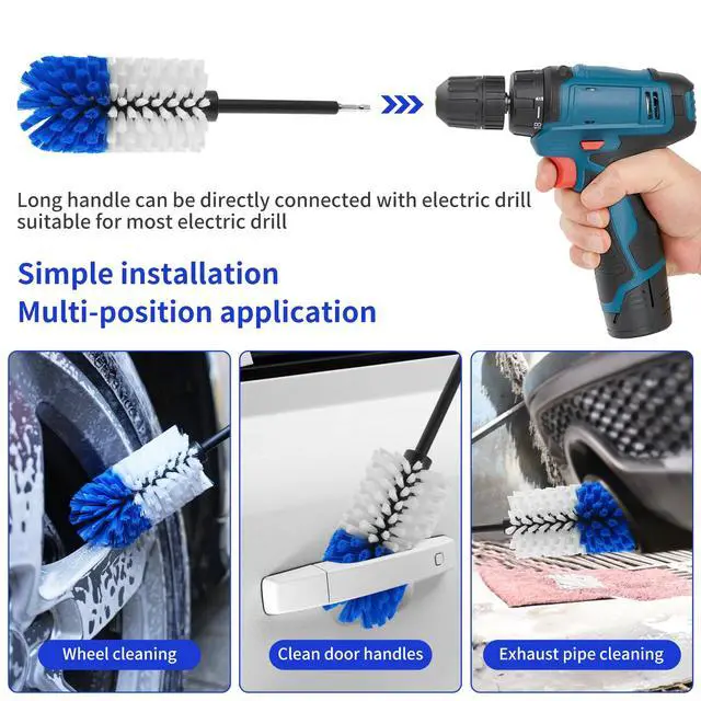 Alt view image 4 of 7 - Wheel Brush, Soft Drill Wheel Cleaner Brush, Drill Brush for Car Wheel, No Scratches Highly Dense and Durable Car Wheel Brush Rim Tire Car Cleaning Brush for Wheels, Rims, Engines, Exhaust