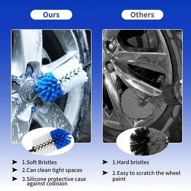 Alt view image 3 of 7 - Wheel Brush, Soft Drill Wheel Cleaner Brush, Drill Brush for Car Wheel, No Scratches Highly Dense and Durable Car Wheel Brush Rim Tire Car Cleaning Brush for Wheels, Rims, Engines, Exhaust