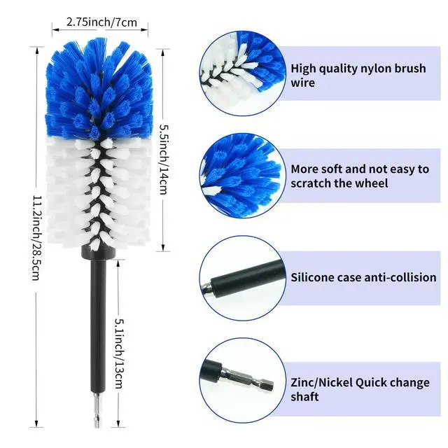 Alt view image 5 of 7 - Wheel Brush, Soft Drill Wheel Cleaner Brush, Drill Brush for Car Wheel, No Scratches Highly Dense and Durable Car Wheel Brush Rim Tire Car Cleaning Brush for Wheels, Rims, Engines, Exhaust