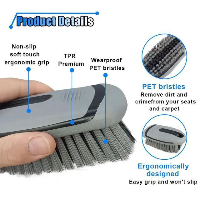 Alt view image 3 of 6 - Carpet and Upholstery Cleaning Brush - Stiff Bristle Carpet Scrubber Car Cleaning Brush for Car Interior and Home - Leather Brush Auto Detailing Scrub Brushes for Couch, Floor Mats, Clothes (Grey)