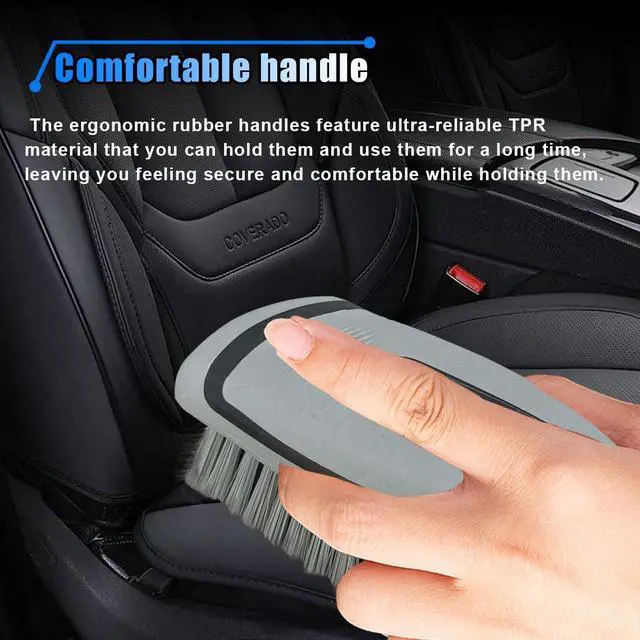Alt view image 4 of 6 - Carpet and Upholstery Cleaning Brush - Stiff Bristle Carpet Scrubber Car Cleaning Brush for Car Interior and Home - Leather Brush Auto Detailing Scrub Brushes for Couch, Floor Mats, Clothes (Grey)
