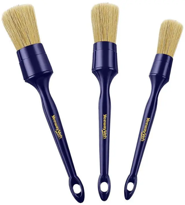 Main image of Car Detailing Brush Set, 3 Pack Ultra Soft Boars Hair Detailing Brushes for Leather Seat Air Vents Engine Bay, Auto Detail Brushes Car Detailing for Interior Exterior, Indigo