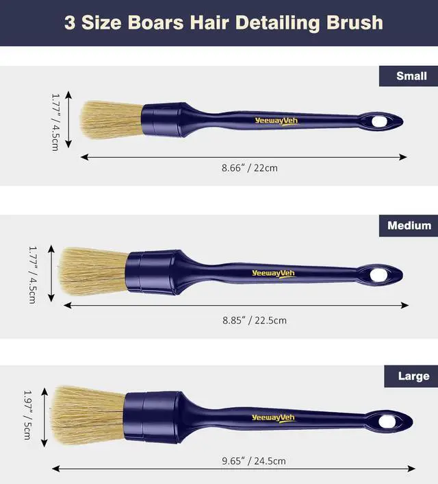 Alt view image 7 of 7 - Car Detailing Brush Set, 3 Pack Ultra Soft Boars Hair Detailing Brushes for Leather Seat Air Vents Engine Bay, Auto Detail Brushes Car Detailing for Interior Exterior, Indigo
