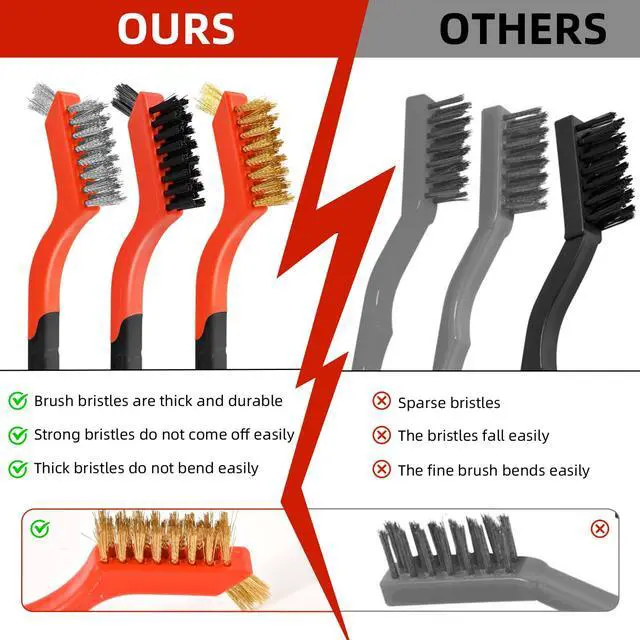 Alt view image 6 of 7 - 3pcs Wire Brushes for Cleaning Rust, Upgrade Wire Brush Set - Brass/Stainless Steel/Nylon Bristles, Small Metal Wire Brush with Curved Handle Grip, Wire Brushes for Paint and Stain, 7 Inches (3pcs)
