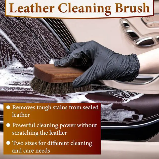 Alt view image 3 of 7 - 2 PCS Leather Brush Car Detailing, Horse Hair Brush, Car Cleaning Supplies, Car Interior Brush, Carpet Brush for Car Detailing, for Car Accessories Interior, Carpet, Upholstery, Furniture and Shoes