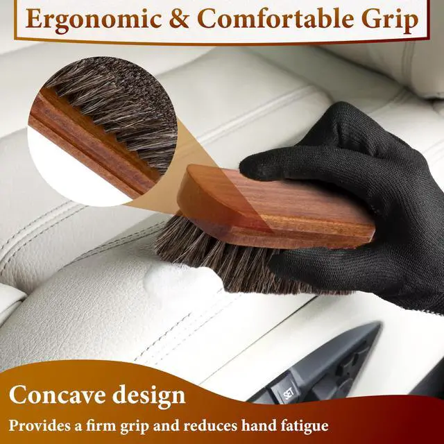Alt view image 6 of 7 - 2 PCS Leather Brush Car Detailing, Horse Hair Brush, Car Cleaning Supplies, Car Interior Brush, Carpet Brush for Car Detailing, for Car Accessories Interior, Carpet, Upholstery, Furniture and Shoes