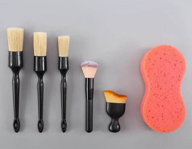 Alt view image 7 of 7 - 6PCS Car Detailing Brush Set, Ultra Soft Boars Hair Detail Brushes, Automotive Cleaning Brush Kit for Wheels, Air Vent, Leather Seats, Vehicles Auto Exterior Interior Detailing Brushes Tool