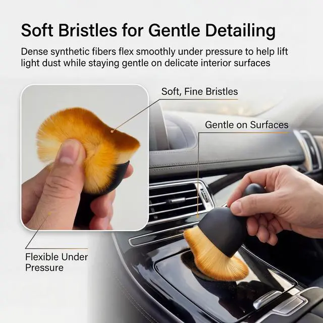 Alt view image 2 of 7 - 2 PCS Car Interior Detailing Brush, Soft Bristle Car Cleaning Brush for Dashboard, Scratch-Free Car Duster Brush for Auto,Truck,SUV,RV (Black & Yellow)