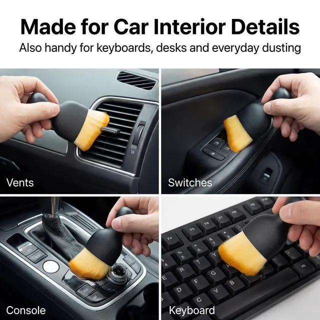Alt view image 4 of 7 - 2 PCS Car Interior Detailing Brush, Soft Bristle Car Cleaning Brush for Dashboard, Scratch-Free Car Duster Brush for Auto,Truck,SUV,RV (Black & Yellow)