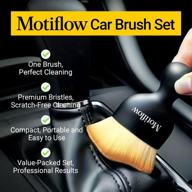 Alt view image 2 of 7 - 2 PCS Car Interior Detailing Brush, Car Detailing Supplies Soft Bristle Detailing Brush, Car Interior Cleaning Tool, Auto Detailing Brush Car Dashboard Cleaning Duster Brush (Black&Yellow)