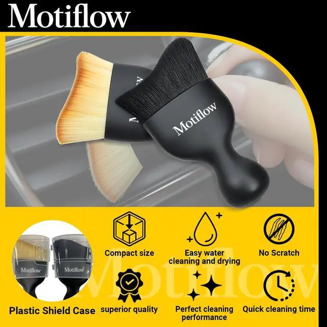 Alt view image 4 of 7 - 2 PCS Car Interior Detailing Brush, Car Detailing Supplies Soft Bristle Detailing Brush, Car Interior Cleaning Tool, Auto Detailing Brush Car Dashboard Cleaning Duster Brush (Black&Yellow)