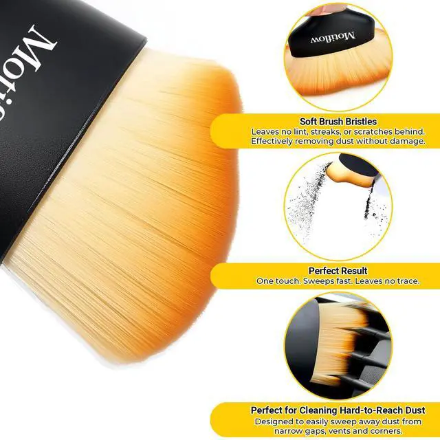 Alt view image 5 of 7 - 2 PCS Car Interior Detailing Brush, Car Detailing Supplies Soft Bristle Detailing Brush, Car Interior Cleaning Tool, Auto Detailing Brush Car Dashboard Cleaning Duster Brush (Black&Yellow)