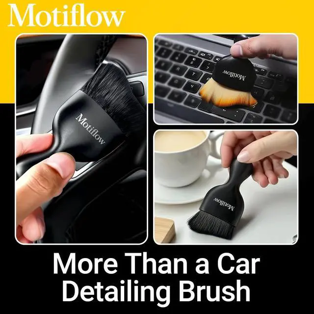 Alt view image 6 of 7 - 2 PCS Car Interior Detailing Brush, Car Detailing Supplies Soft Bristle Detailing Brush, Car Interior Cleaning Tool, Auto Detailing Brush Car Dashboard Cleaning Duster Brush (Black&Yellow)