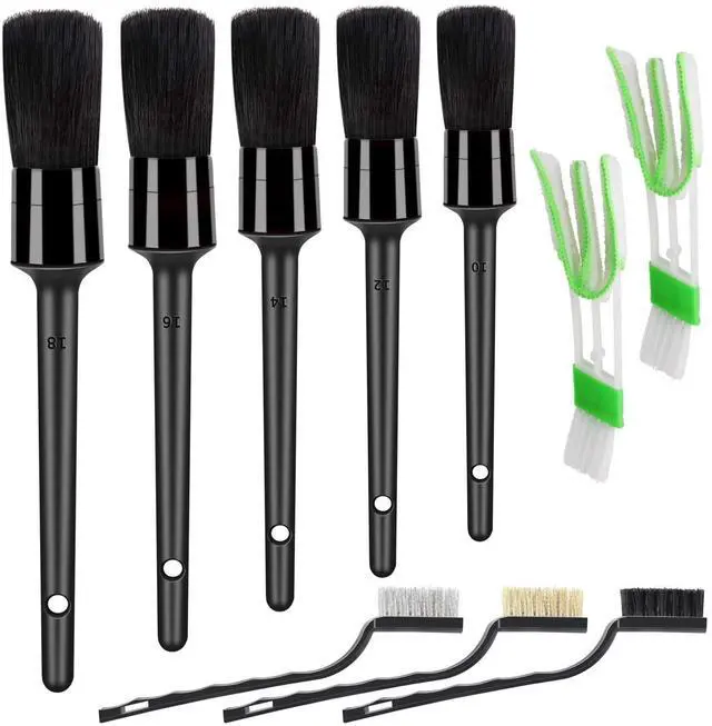 Main image of 10pcs Detailing Brush Set, Multi-Purpose Car Detailing Brushes for Cleaning Car Interior, Exterior, Engine, Leather, Including 5 car Cleaning Brush, 3 Wire Brush, 2 Air Vent Brush,Black