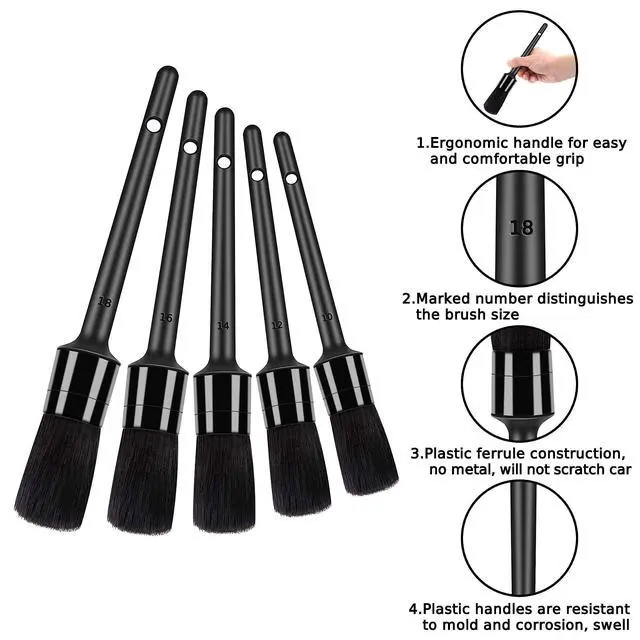 Alt view image 2 of 6 - 10pcs Detailing Brush Set, Multi-Purpose Car Detailing Brushes for Cleaning Car Interior, Exterior, Engine, Leather, Including 5 car Cleaning Brush, 3 Wire Brush, 2 Air Vent Brush,Black