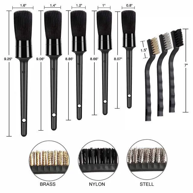 Alt view image 4 of 6 - 10pcs Detailing Brush Set, Multi-Purpose Car Detailing Brushes for Cleaning Car Interior, Exterior, Engine, Leather, Including 5 car Cleaning Brush, 3 Wire Brush, 2 Air Vent Brush,Black