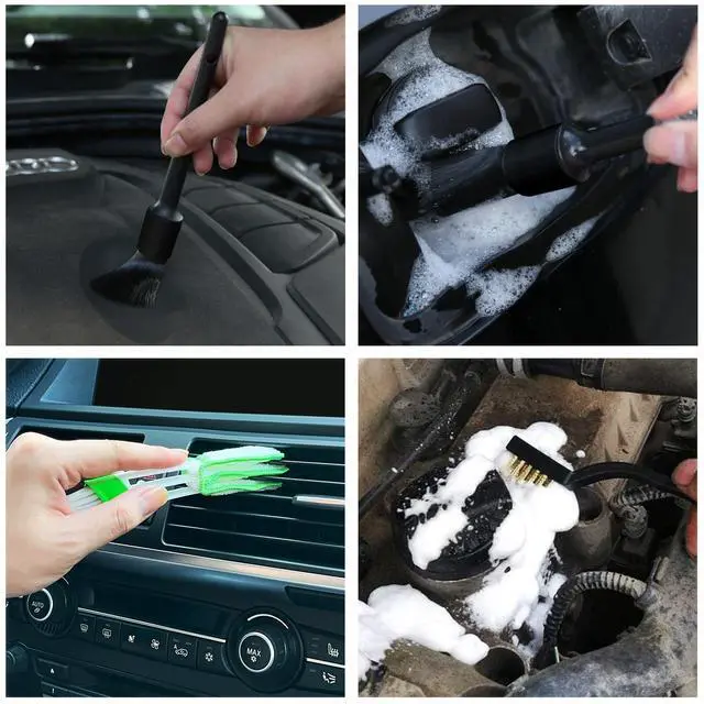 Alt view image 6 of 6 - 10pcs Detailing Brush Set, Multi-Purpose Car Detailing Brushes for Cleaning Car Interior, Exterior, Engine, Leather, Including 5 car Cleaning Brush, 3 Wire Brush, 2 Air Vent Brush,Black