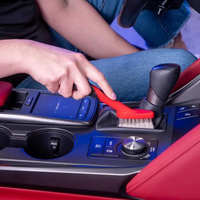 Alt view image 3 of 6 - Car Detailing Brush for Stain and Hair Removal on Vinyl and Leather Seats - 2 Pack
