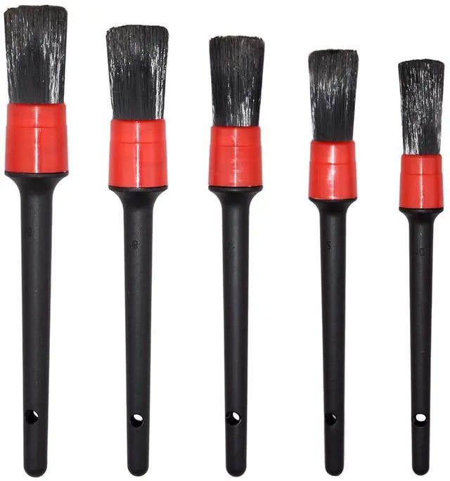 Main image of Detailing Brush Set -5 Different Sizes Premium Natural Boar Hair Mixed Fiber Plastic Handle Automotive Detail Brushes for Cleaning Wheels, Engine, Interior, Air Vents, Car, Motorcy