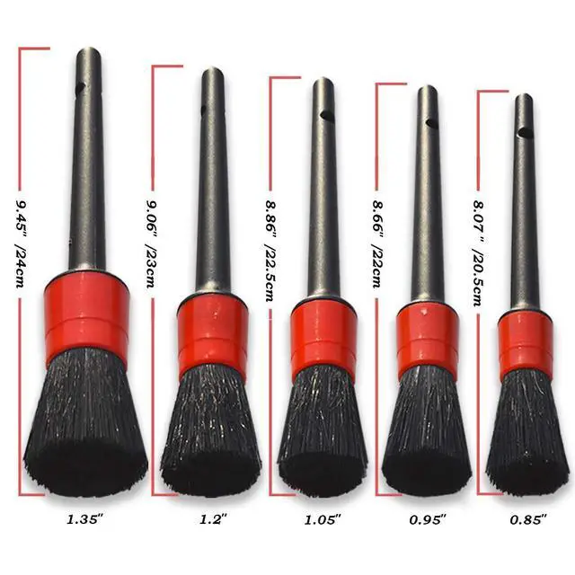Alt view image 4 of 5 - Detailing Brush Set -5 Different Sizes Premium Natural Boar Hair Mixed Fiber Plastic Handle Automotive Detail Brushes for Cleaning Wheels, Engine, Interior, Air Vents, Car, Motorcy