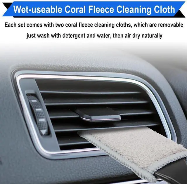Alt view image 4 of 7 - Double Head Brush for Car Clean, 2 in 1 Car Detailing Brush, Car Accessories Double Ended Portable Dust Brush with 2 Cleaning Cloth, Universal Dust Removal Brush for Air Conditioner Outlets