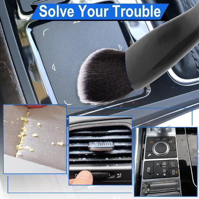 Alt view image 5 of 7 - Double Head Brush for Car Clean, 2 in 1 Car Detailing Brush, Car Accessories Double Ended Portable Dust Brush with 2 Cleaning Cloth, Universal Dust Removal Brush for Air Conditioner Outlets