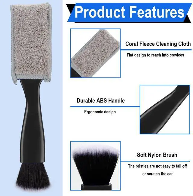 Alt view image 6 of 7 - Double Head Brush for Car Clean, 2 in 1 Car Detailing Brush, Car Accessories Double Ended Portable Dust Brush with 2 Cleaning Cloth, Universal Dust Removal Brush for Air Conditioner Outlets