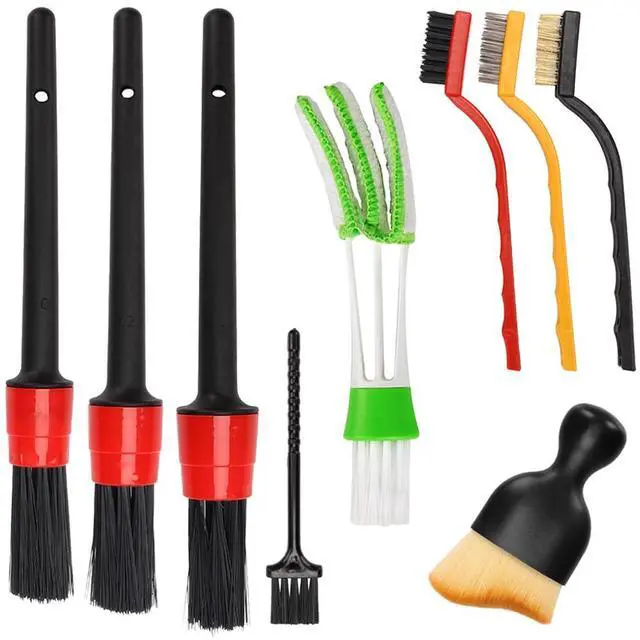 Main image of Auto Car Detailing Brush Set Car Interior Cleaning Kit Includes 3 Boar Hair Detail Brush,3 Wire Brush, 3 Air Vent Brush for Cleaning Car Interior Exterior, Dashboard Engines Leather Wheel