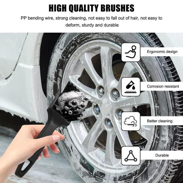Alt view image 5 of 6 - Car Carpet Cleaning Brush, 8.5-Inch Tire Cleaner Scrub Brushes with Stiff Bristles, Wheel Hub Scrub Brush Exterior Washing Supplies for Sedan SUV Truck, Car Accessories (Black)