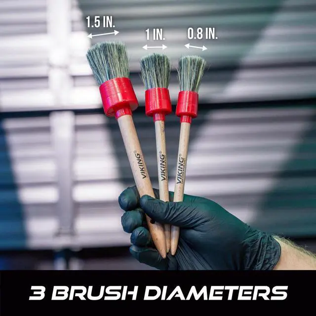Alt view image 6 of 6 - Car Detailing Brush Set for Car Cleaning Kit, Super-Soft Bristles for Exterior Detail, Includes Small, Medium, and Large Diameter Brush Heads, 3 Pack, Red