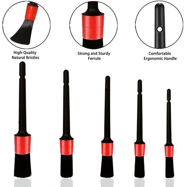 Alt view image 3 of 7 - Car Detailing Brush Set, Scratch-Free Soft Bristle Brushes for Interior and Exterior Cleaning, Wheels, Air Vents, Dashboard, and Leather Surfaces, 5 Pcs