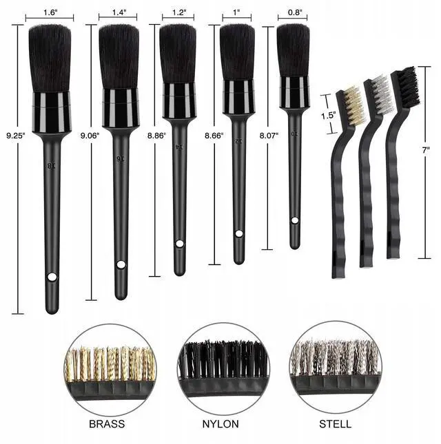 Alt view image 4 of 6 - 9pcs Auto Car Detailing Brush Set/ Interior Cleaning Kit Includes 5 Soft Premium Detail Brush, 3 Wire Brush & 1 Vent Cleaning Brush for Cleaning Interior, Dashboard, Engines, Leather, Wheel