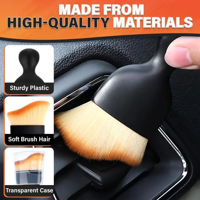 Alt view image 3 of 7 - 3Pcs Auto Detailing Brushes Set 2.29" x 3.98" Car Cleaning Brush Interior with Curved Soft Nylon Bristles, Waterproof Plastic Handle, Transparent Storage Case - for Dashboard, AC Vents & Console