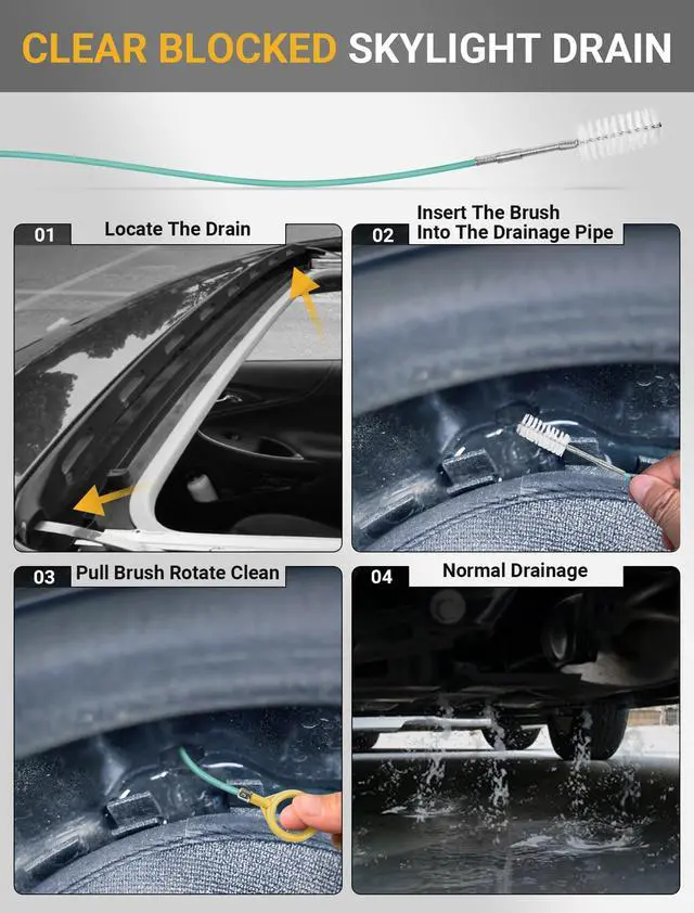 Alt view image 4 of 7 - Upgraded Auto Sunroof Drain Cleaning Tool, 120 Inch Long Flexible Drain Brush Pipe Cleaners for Car, Slim Drain Dredging Tool Tube Cleaning Brush Perfect for Car Sunroof, Windshield Wiper Drain Hole