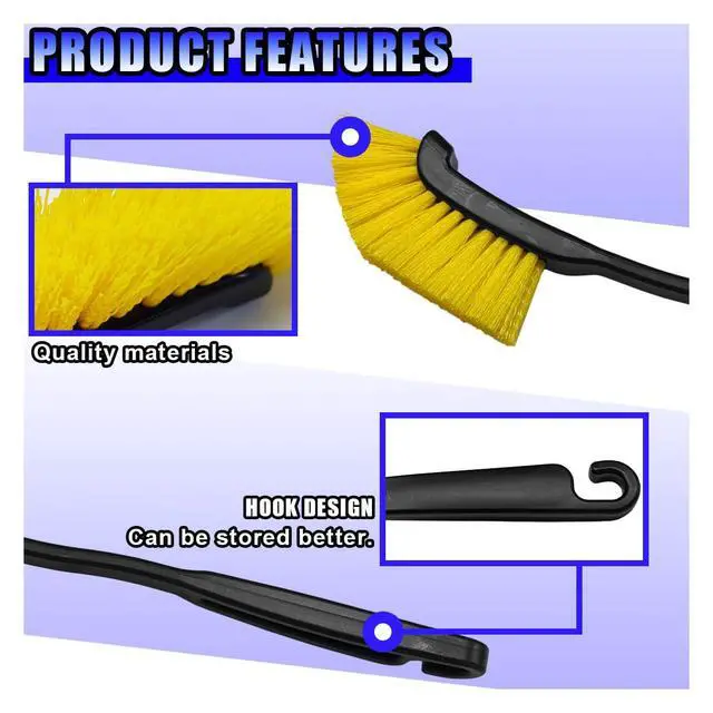 Alt view image 4 of 6 - Car Wheel Cleaning Brush, Hard Bristle Automotive Tire Detailing Brushes, Multifunctional Vehicle Crevice Scrub Brush, 12'' Car Interior Washing Tool for Home (1PC)