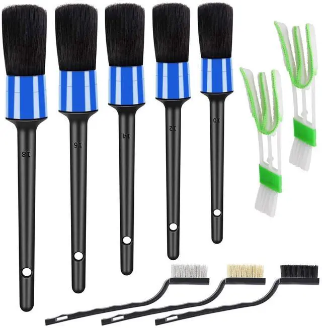Main image of 10pcs Detailing Brush Set, Multi-Purpose Car Detailing Brushes for Cleaning Car Interior, Exterior, Engine, Leather, Including 5 car Cleaning Brush, 3 Wire Brush, 2 Air Vent Brush,Blue