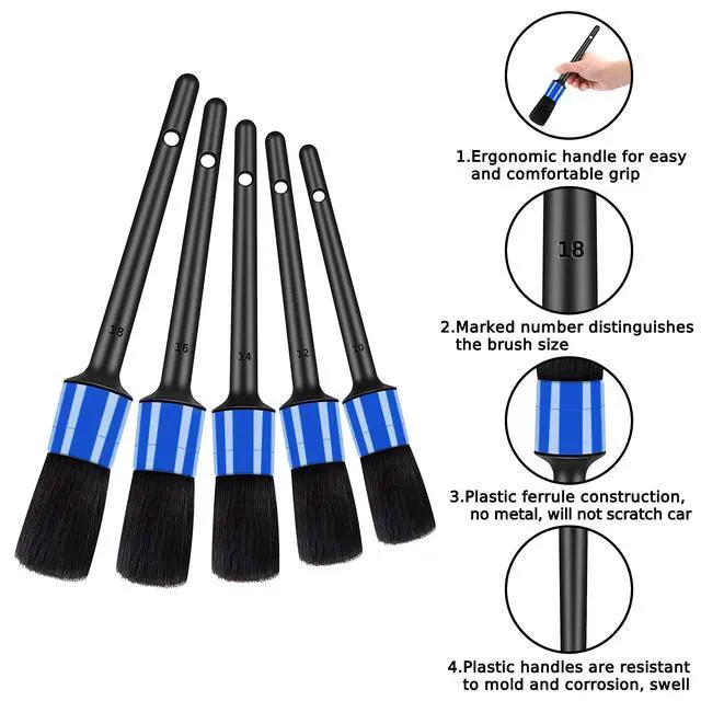 Alt view image 2 of 6 - 10pcs Detailing Brush Set, Multi-Purpose Car Detailing Brushes for Cleaning Car Interior, Exterior, Engine, Leather, Including 5 car Cleaning Brush, 3 Wire Brush, 2 Air Vent Brush,Blue