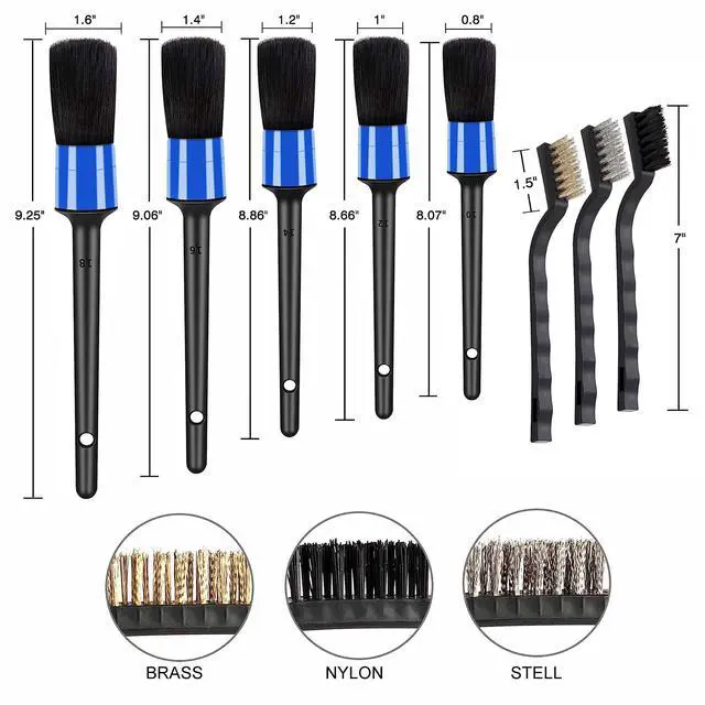 Alt view image 4 of 6 - 10pcs Detailing Brush Set, Multi-Purpose Car Detailing Brushes for Cleaning Car Interior, Exterior, Engine, Leather, Including 5 car Cleaning Brush, 3 Wire Brush, 2 Air Vent Brush,Blue