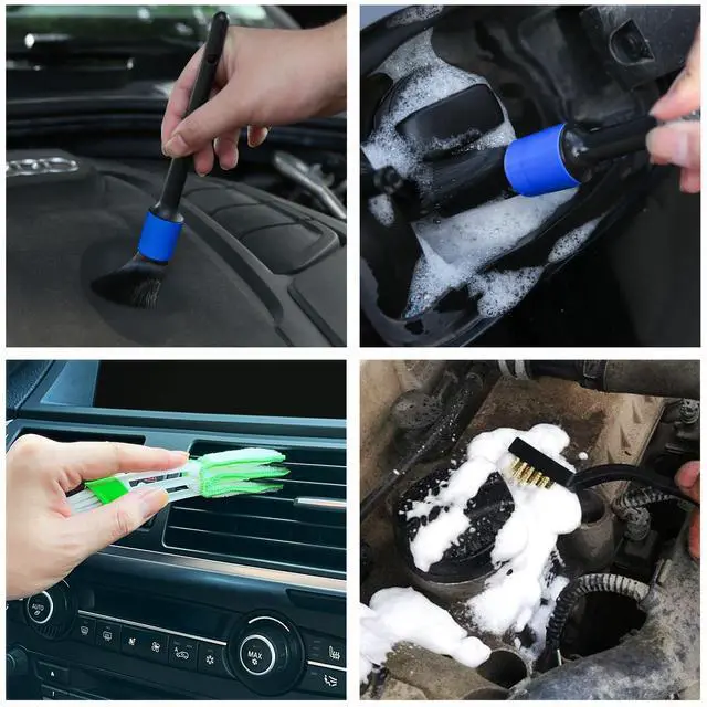 Alt view image 6 of 6 - 10pcs Detailing Brush Set, Multi-Purpose Car Detailing Brushes for Cleaning Car Interior, Exterior, Engine, Leather, Including 5 car Cleaning Brush, 3 Wire Brush, 2 Air Vent Brush,Blue
