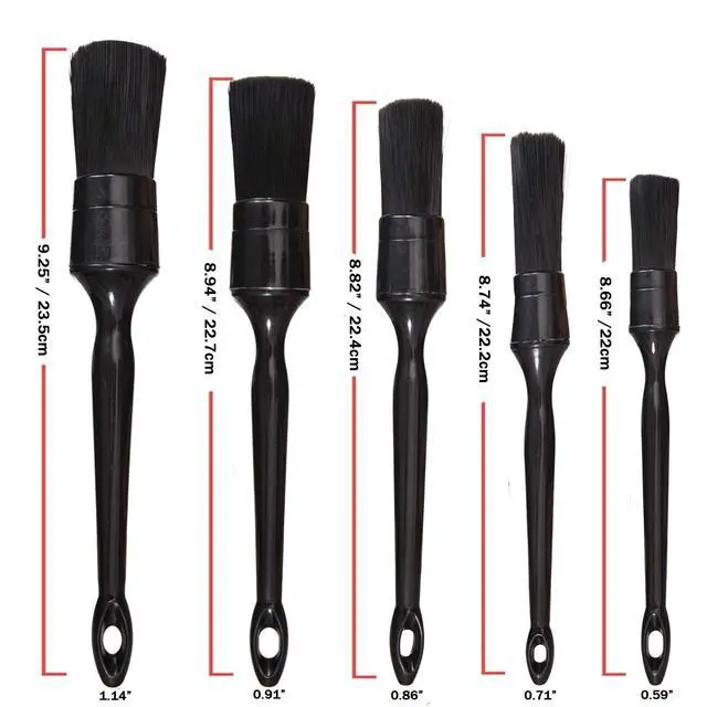 Alt view image 2 of 6 - Car Detailing Brush Set, 5 Pack Auto Black Detail Brushes, Comfortable Grip and Scratch-Free Cleaning Brush for Car Interior or Exterior, Wheels, Tires, Engine Bay, Leather Seats, Door Panels, Emblems