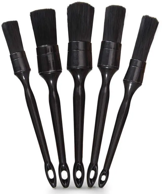 Main image of Car Detailing Brush Set, 5 Pack Auto Black Detail Brushes, Comfortable Grip and Scratch-Free Cleaning Brush for Car Interior or Exterior, Wheels, Tires, Engine Bay, Leather Seats, Door Panels, Emblems