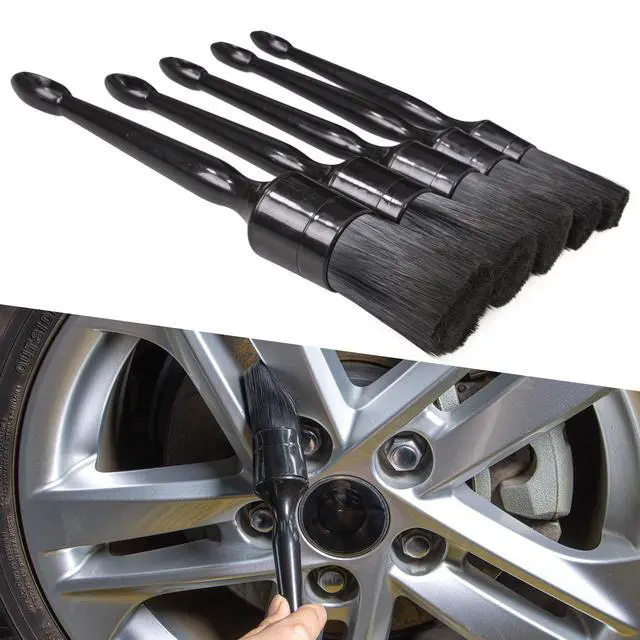 Alt view image 3 of 6 - Car Detailing Brush Set, 5 Pack Auto Black Detail Brushes, Comfortable Grip and Scratch-Free Cleaning Brush for Car Interior or Exterior, Wheels, Tires, Engine Bay, Leather Seats, Door Panels, Emblems